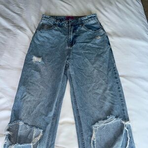 Edikted Light Blue Distressed Straight Leg Jeans